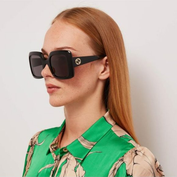 Gucci Women Sunglasses Black Gray Square Oversized GG0896S LOGO 001 NEW - Picture 10 of 10